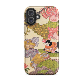 Oni Peacock Cat and Shishi - Utagawa Kunisada Iphone Case, 16 Plus / Matte, Artistic Phone Case