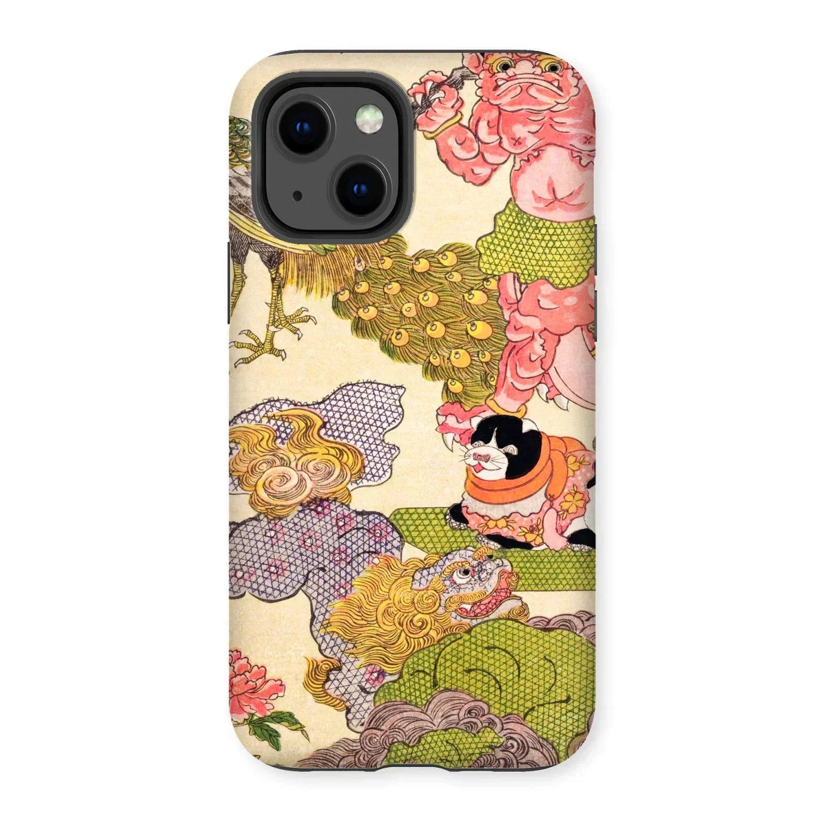 Oni Peacock Cat and Shishi - Utagawa Kunisada Iphone Case, 13 / Matte, Kite-952639587, Phone Case Japanese-style