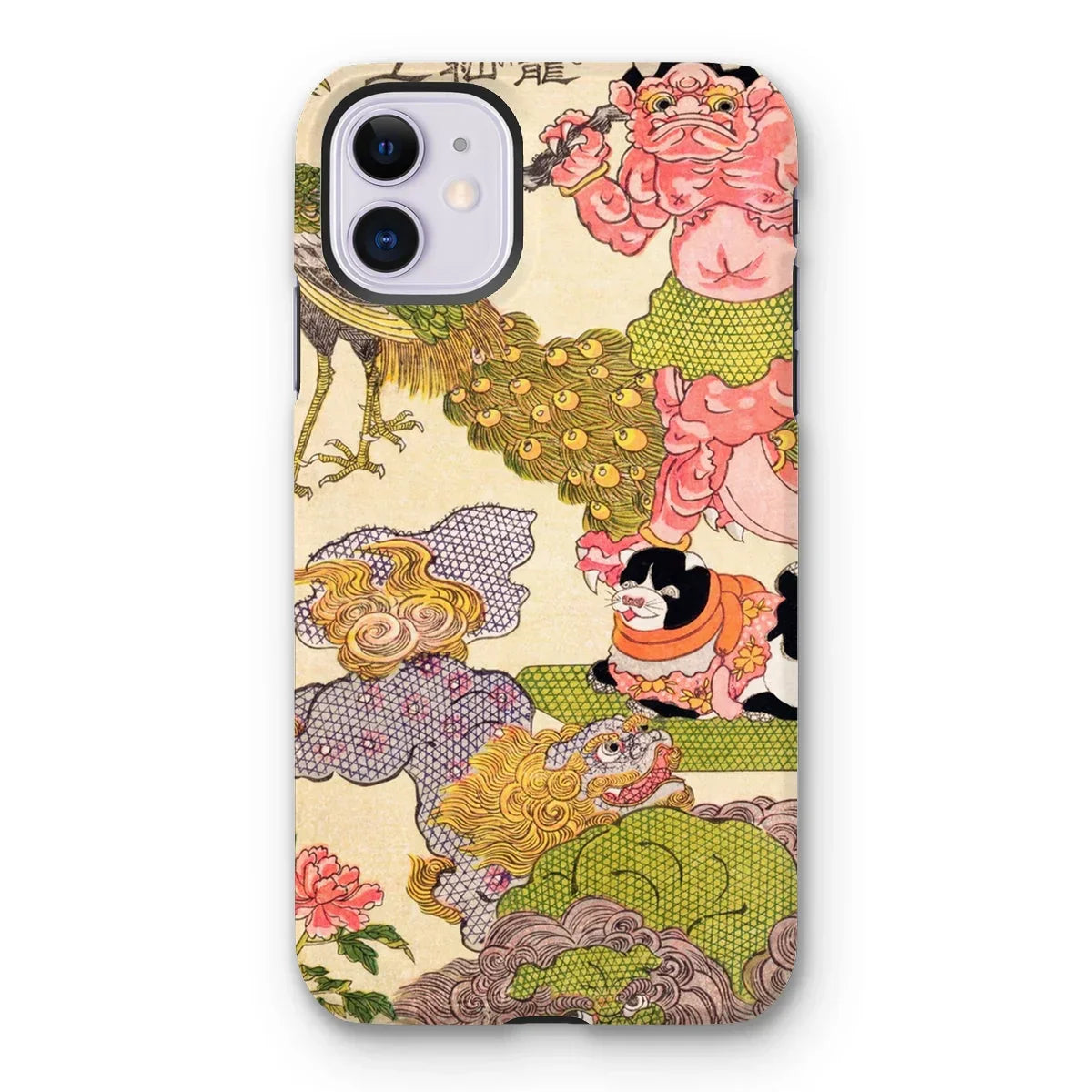 Oni Peacock Cat and Shishi - Utagawa Kunisada Iphone Case - 11 / Matte