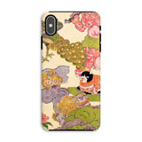 Oni Peacock Cat and Shishi - Utagawa Kunisada Iphone Case, Xs Max / Matte, Phone Case Japanese-style Art Print Peacocks Flowers Decorative
