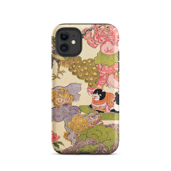 Oni Peacock Cat and Shishi - Utagawa Kunisada Phone Case Iphone 11 / Matte Artistic Phone Case Utagawa Kunisada’s Astonishing, Astonishing