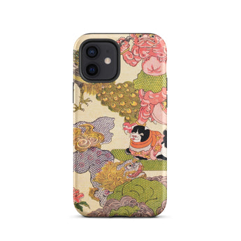 Oni Peacock Cat and Shishi - Utagawa Kunisada Phone Case Iphone 12 / Matte Patterned Phone Case Utagawa Kunisada’s Astonishing, Astonishing