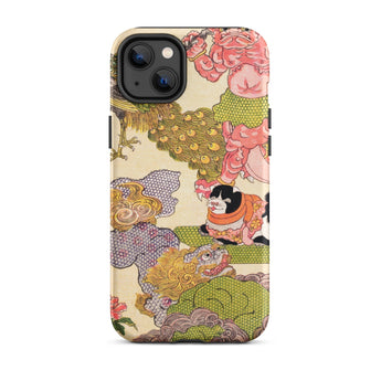 Oni Peacock Cat and Shishi - Utagawa Kunisada Phone Case Iphone 14 Plus / Matte Artistic Phone Case Utagawa Kunisada’s Astonishing,