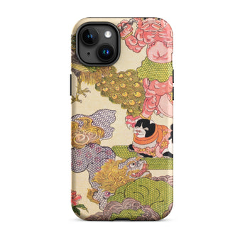 Oni Peacock Cat and Shishi - Utagawa Kunisada Phone Case Iphone 15 Plus / Matte Artistic Phone Case Utagawa Kunisada’s Astonishing,