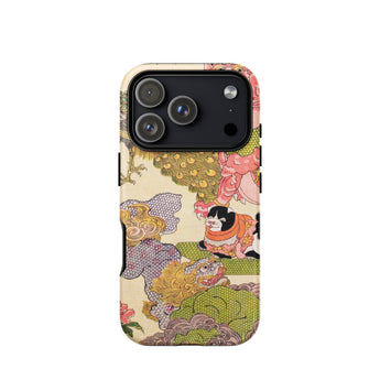 Oni Peacock Cat and Shishi - Utagawa Kunisada Phone Case Iphone 17 Pro / Matte Iphone 12 Pro Max Case Colorful Vintage Japanese Utagawa
