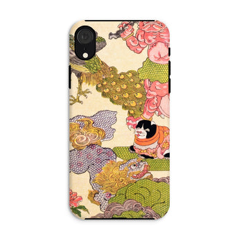 Oni Peacock Cat and Shishi - Utagawa Kunisada Phone Case Iphone Xr / Matte Phone Case Japanese-style Pattern Peacocks Peonies Decorative