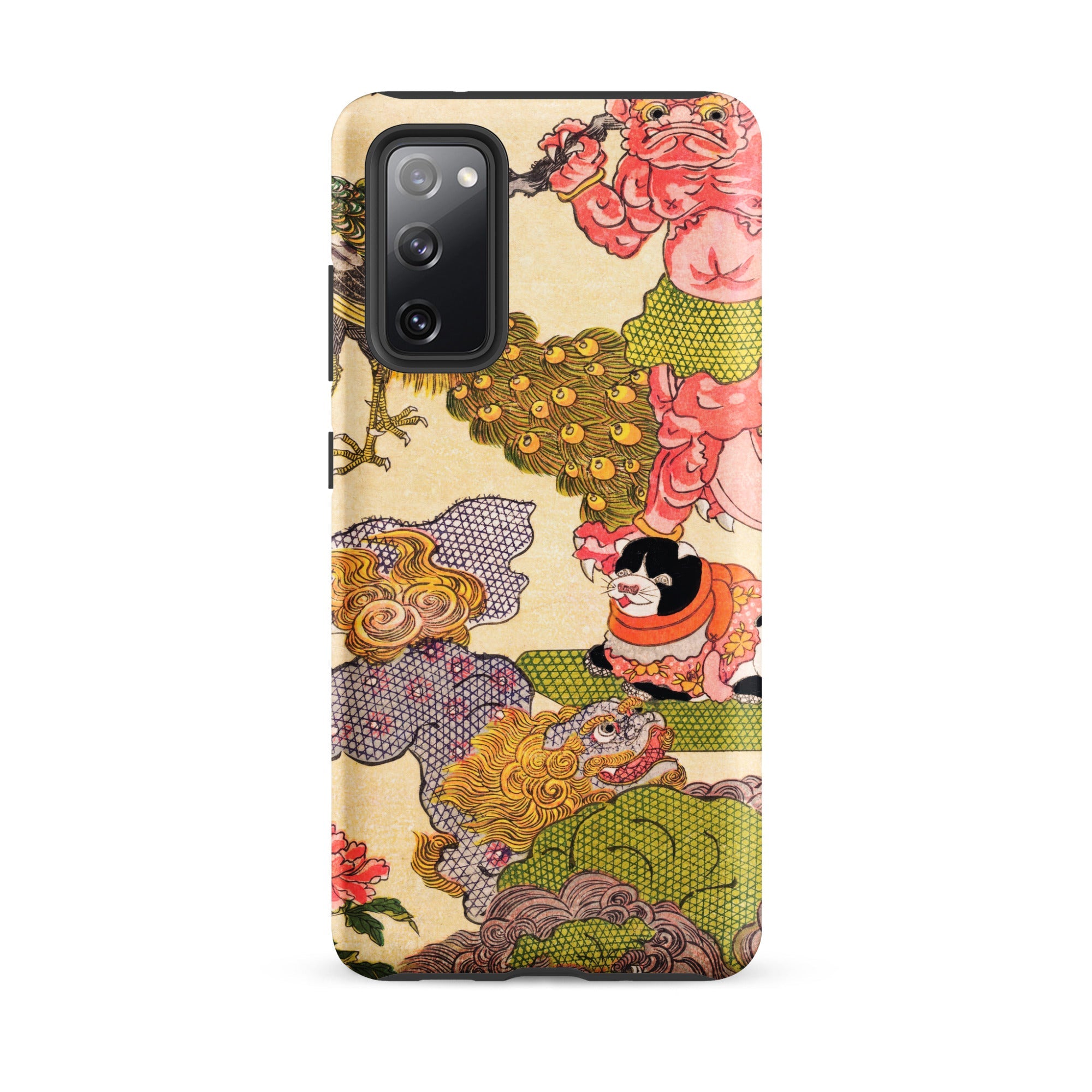 Oni Peacock Cat and Shishi Utagawa Kunisada Samsung Case, Galaxy S20 Fe / Matte, Phone Case Colorful Ornate Asian Inspired Design Mythical