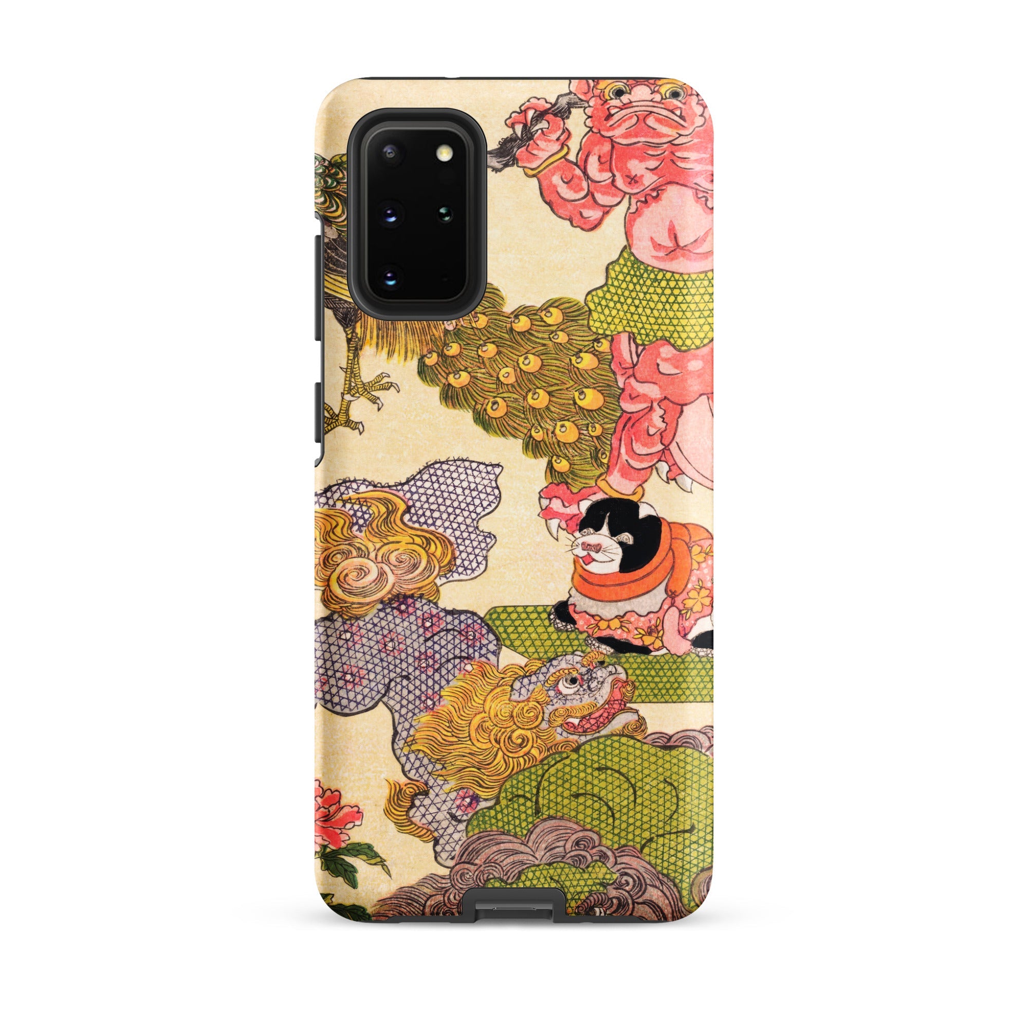 Oni Peacock Cat and Shishi Utagawa Kunisada Samsung Case, Galaxy S20 Plus / Matte, Smartphone Case Colorful Intricate Illustration
