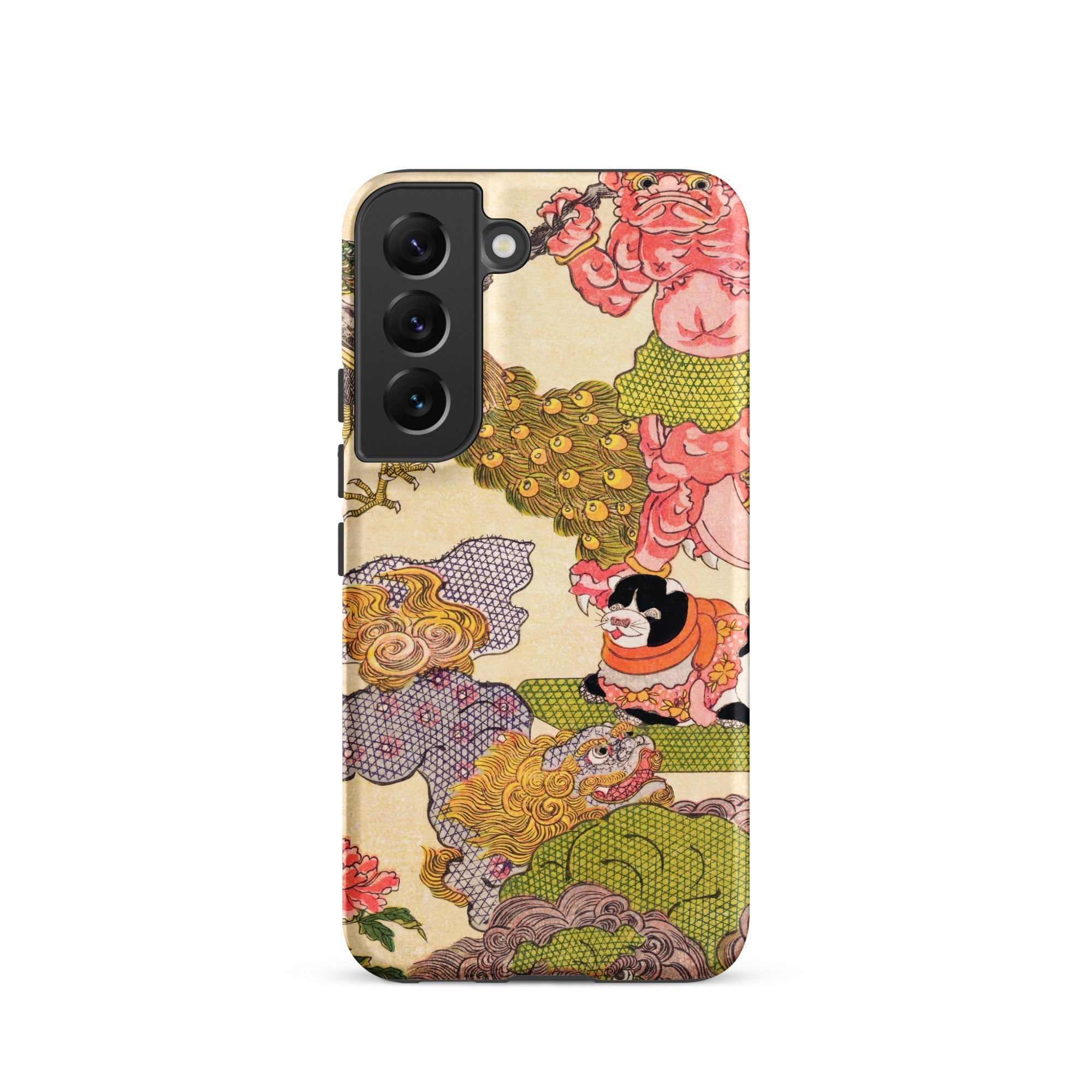 Oni Peacock Cat and Shishi Utagawa Kunisada Samsung Case, Galaxy S22 / Matte, Phone Case Colorful Traditional Japanese Style Illustration