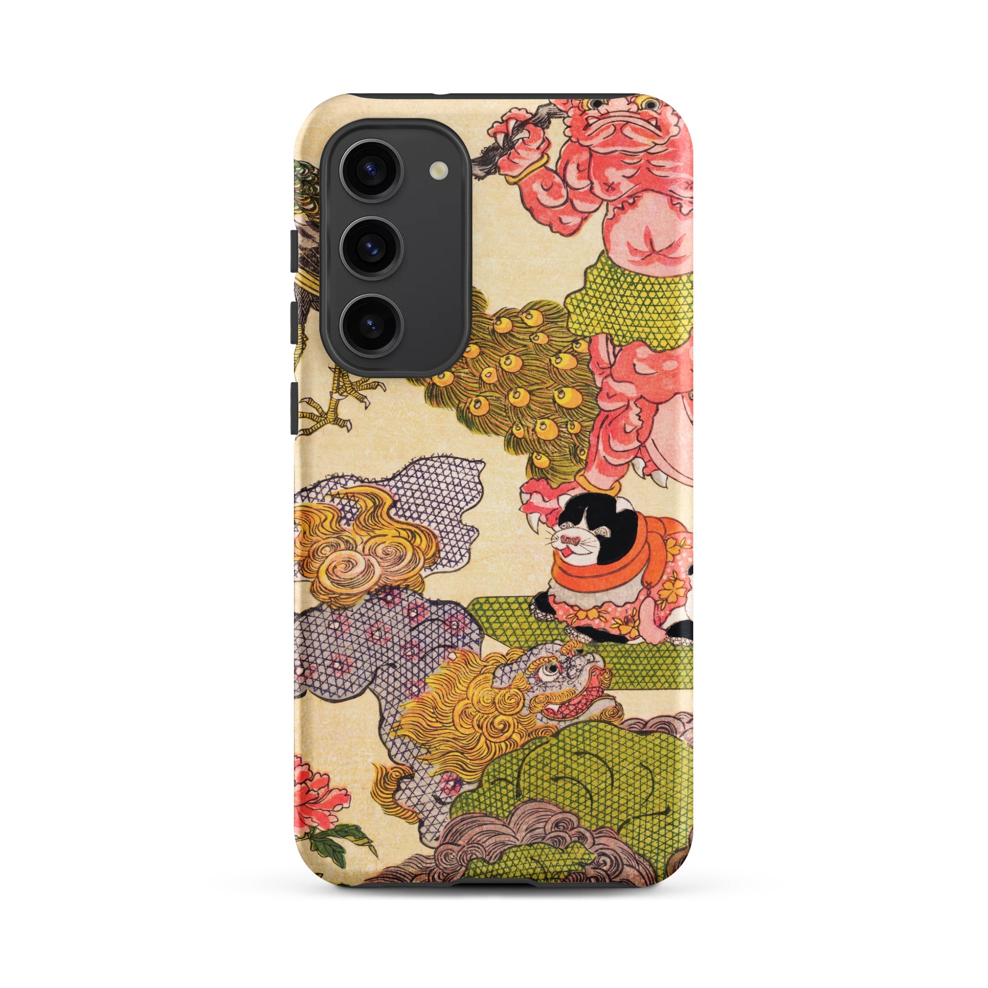 Oni Peacock Cat and Shishi Utagawa Kunisada Samsung Case, Galaxy S23 Plus / Matte, Phone Case Colorful Intricate Illustration East Asian