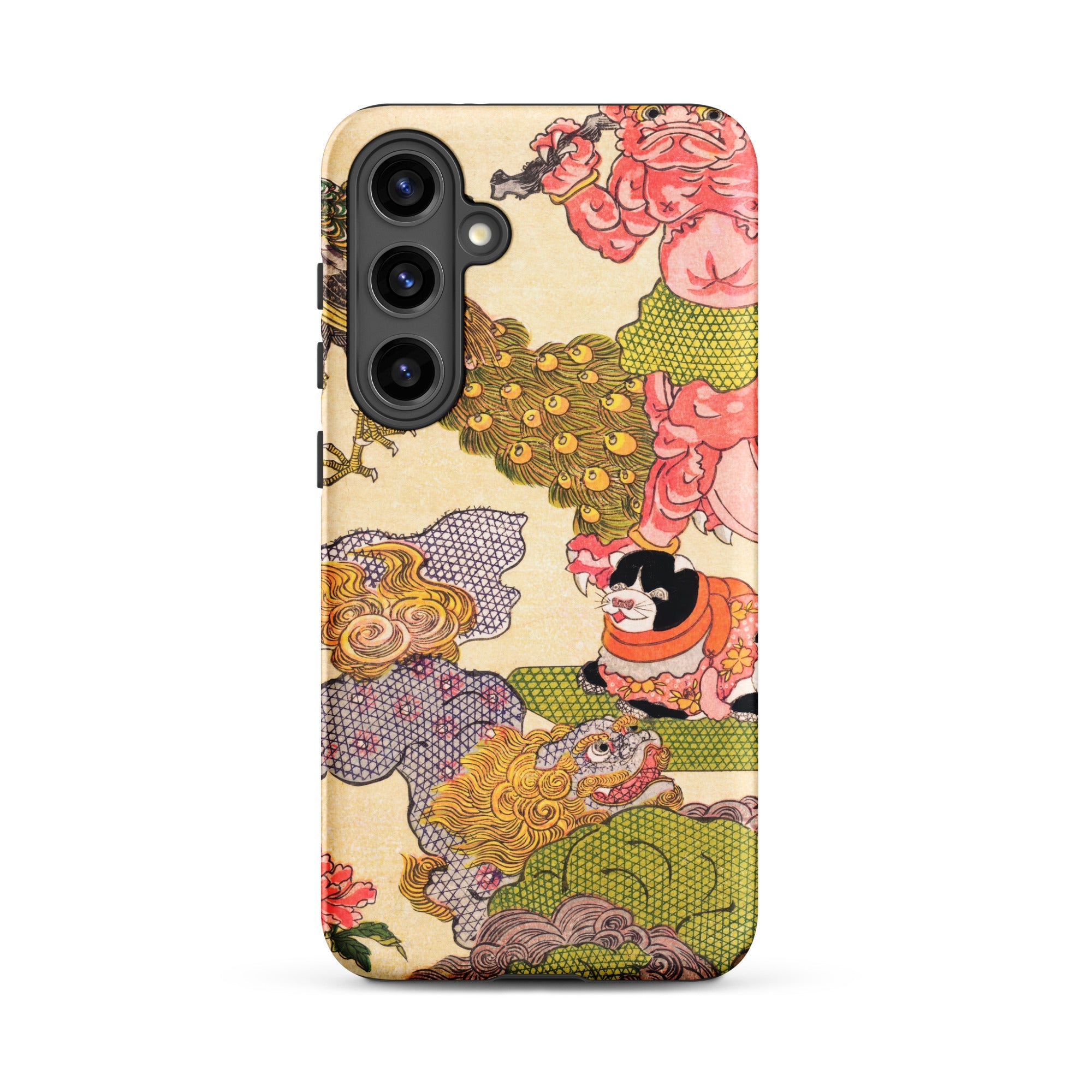 Oni Peacock Cat and Shishi Utagawa Kunisada Samsung Case, Galaxy S24 Plus / Matte, Smartphone Case Adorned Vibrant Intricate Illustrations