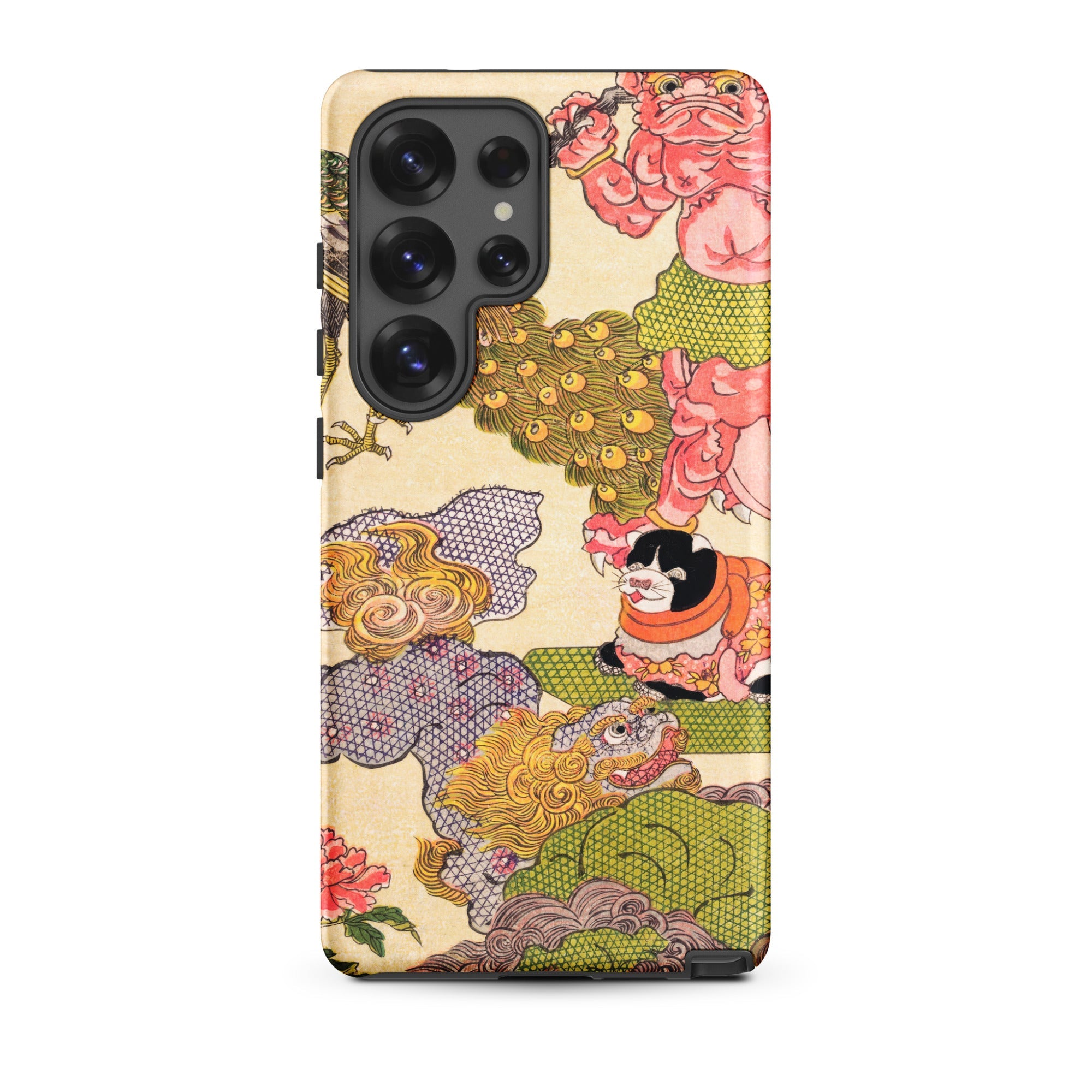 Oni Peacock Cat and Shishi Utagawa Kunisada Samsung Case, Galaxy S25 Ultra / Matte, Smartphone Case Detailed Colorful Traditional Asian