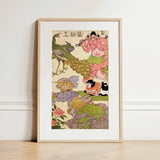 Oni Peacock Shishi Cat and Insect - Utagawa Kunisada Art Print / Canvas, 12x18’’ / 31x46cm / Natural Frame / Matboard, Posters Prints &
