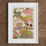 Oni Peacock Shishi Cat and Insect - Utagawa Kunisada Art Print, Framed Japanese Print
