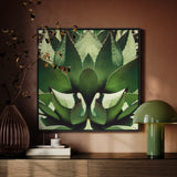 Open Wide - Agave Plant Op Art Framed Canvas, Framed Close-up Photograph Green Succulent Plant Symmetrical Leaves