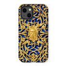 Open-work Panel - Matthew Digby Wyatt Iphone Case, 13 / Matte, Ornate Gold-patterned Phone Case Blue Background Intricate Filigree