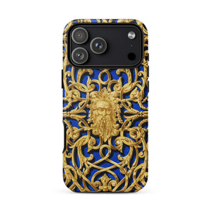 Open-work Panel - Matthew Digby Wyatt Phone Case Iphone 17 Pro Max / Matte Gold Lion Head Phone Case Intricate Blue Design Matthew Digby