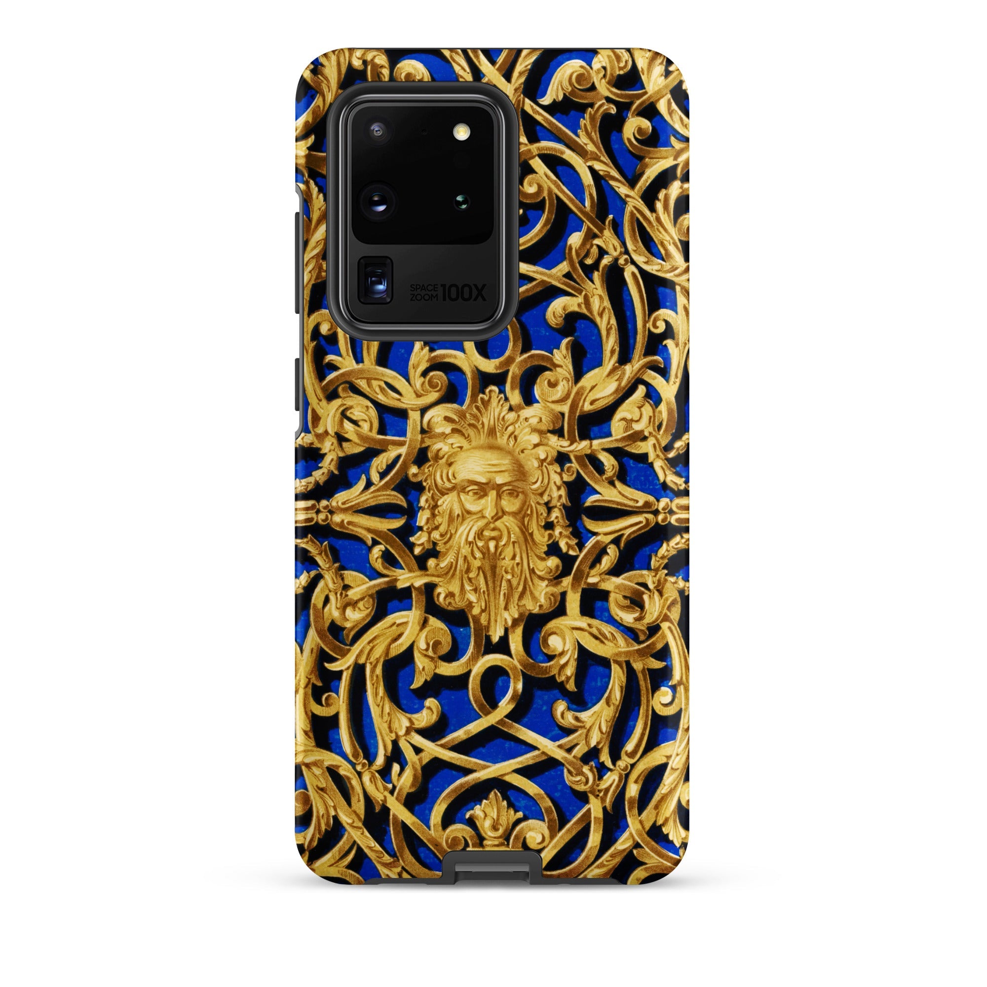 Open Work Panel Matthew Digby Wyatt Samsung Case, Galaxy S20 Ultra / Matte, Phone Case Ornate Blue Gold Pattern Bearded Face