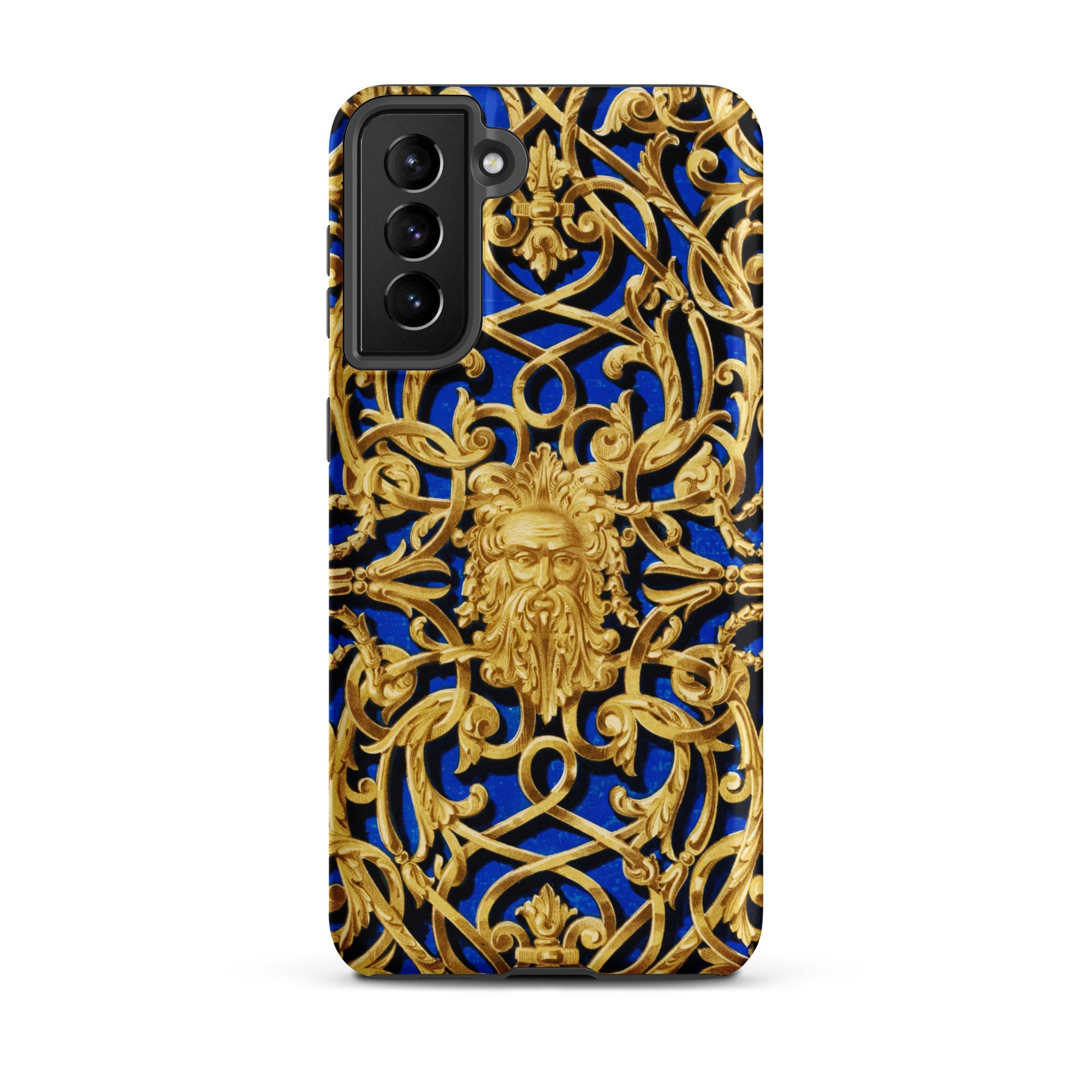 Open Work Panel Matthew Digby Wyatt Samsung Case, Galaxy S21 Plus / Matte, Blue Phone Case Ornate Gold Scrollwork Bearded Face