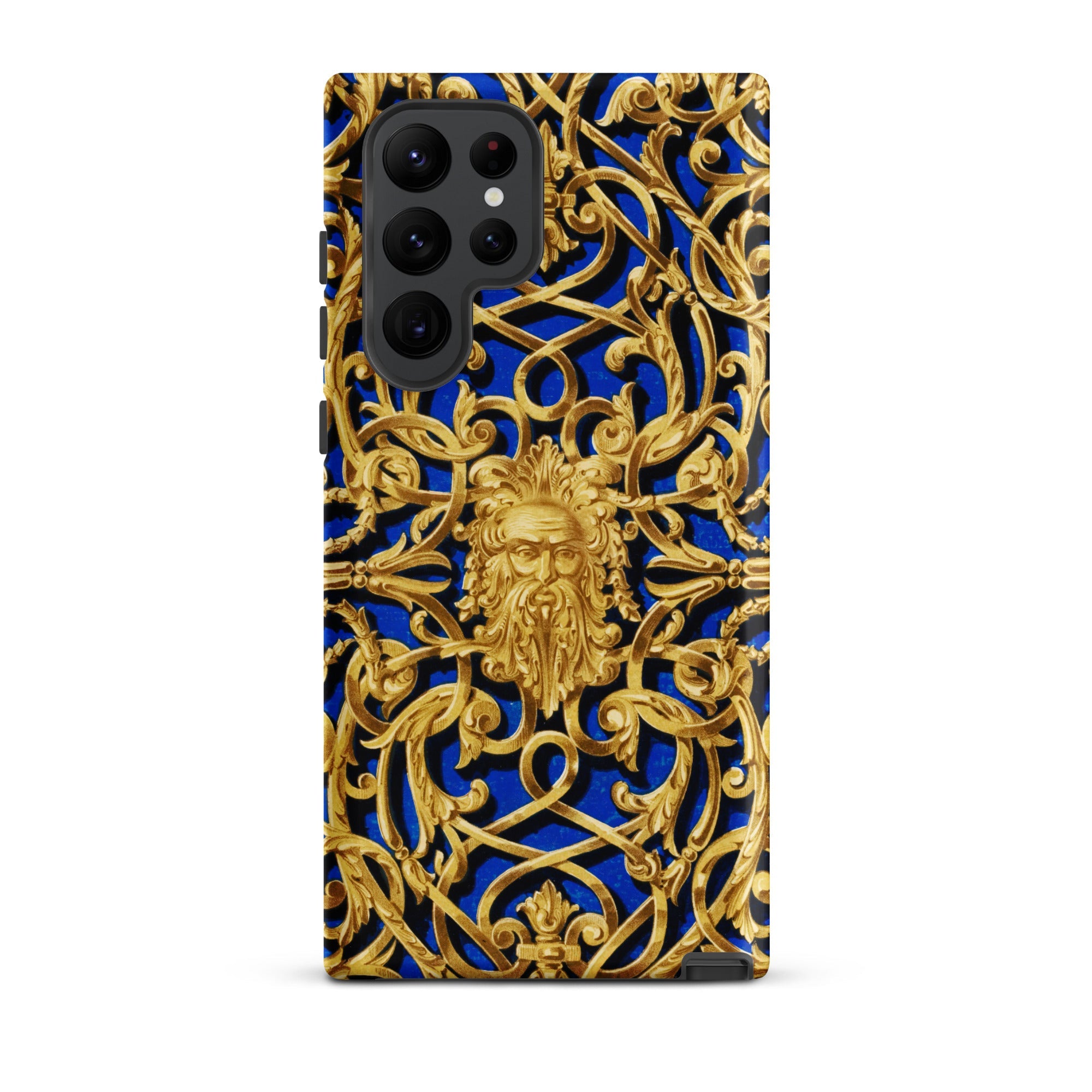 Open Work Panel Matthew Digby Wyatt Samsung Case, Galaxy S22 Ultra / Matte, Phone Case Blue Background Ornate Gold Pattern Bearded