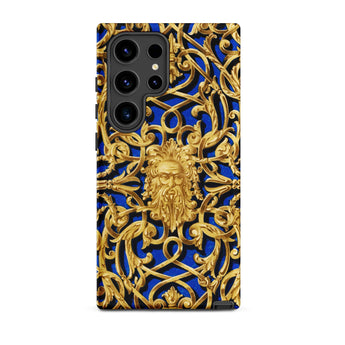 Open-work Panel - Matthew Digby Wyatt Samsung Case, Galaxy S24 Ultra / Matte, Black Smartphone Case Blue Background Intricate Gold Filigree