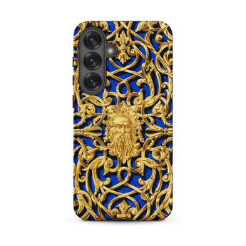 Open-work Panel - Matthew Digby Wyatt Samsung Case, Galaxy S25 Plus / Matte, Smartphone Case Ornate Blue Gold Pattern Bearded Face