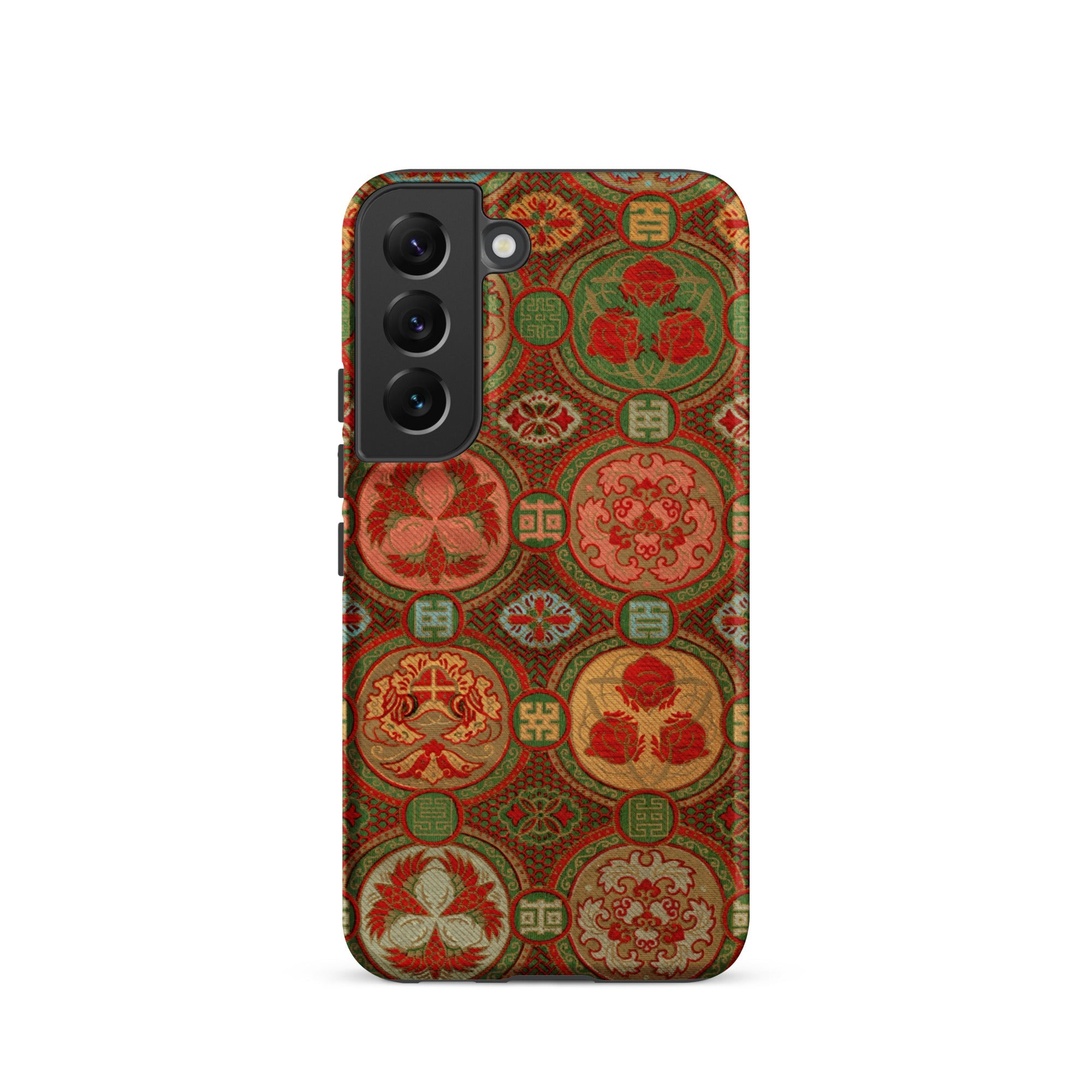 Ornamental Fan Pattern G.a. Audsley Samsung Case, Galaxy S22 / Matte, Smartphone Patterned Case Circular Square Motifs Shades Red