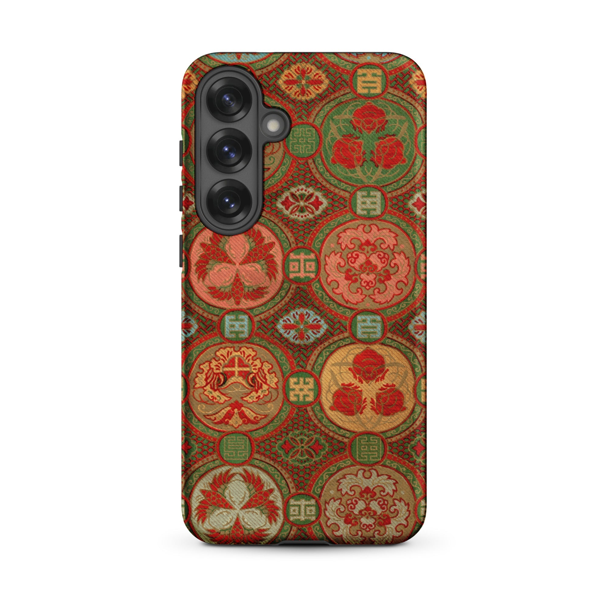 Ornamental Fan Pattern G.a. Audsley Samsung Case, Galaxy S25 Plus / Matte, Smartphone Case Ornate Pattern Red Green Gold Circular