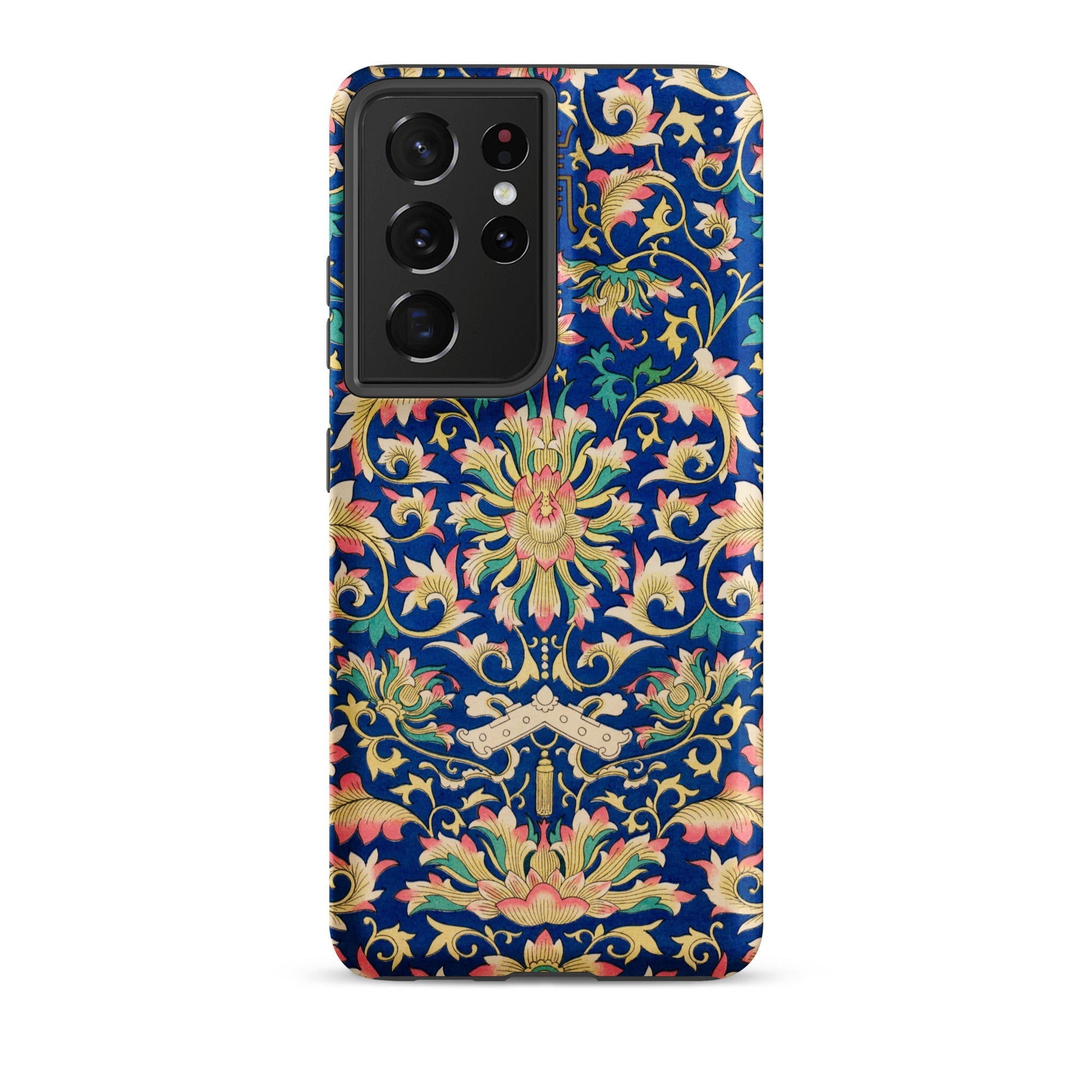 Ornamental Florals Owen Jones Samsung Case, Galaxy S21 Ultra / Matte, Smartphone Dark Blue Case Intricate Floral Pattern Pink