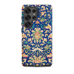 Ornamental Florals - Owen Jones Samsung Case, Galaxy S25 Ultra / Matte, Navy Blue Smartphone Case Ornate Floral Pattern Light