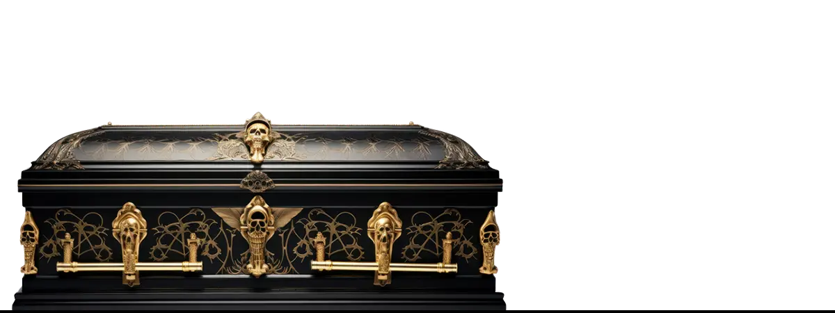 Ornate black and gold coffin symbolizing true blood and queer vampire legacy in Stoker’s Dracula