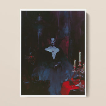 Orpheus - Gay Vampire Art Framed Canvas, 12x16’’ / 31x41cm / White Floating Frame, Framed Painting Pale-skinned Figure Dark Clothing Red