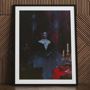 Orpheus gay vampire gothic art print in black frame
