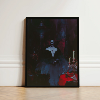 Black-framed Art Print Gothic Figure Dark Attire Moody Gay Vampire, Opulence, Queer Decadence