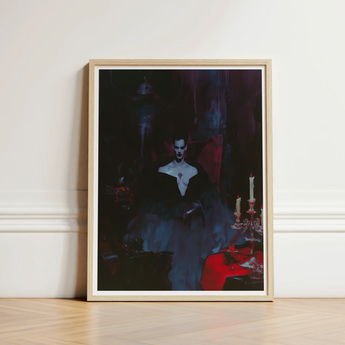 Framed Art Print Gothic Figure Dark Attire Moody Gay Vampire, Opulence, Queer Decadence