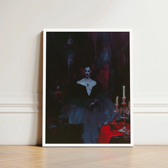Framed Artwork Gothic Figure Black Attire White Face Gay Vampire Art, Opulence, Queer Decadence