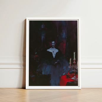 Framed Artwork Gothic Figure Dark Attire Seated Ornate Gay Vampire Art, Opulence, Queer Decadence