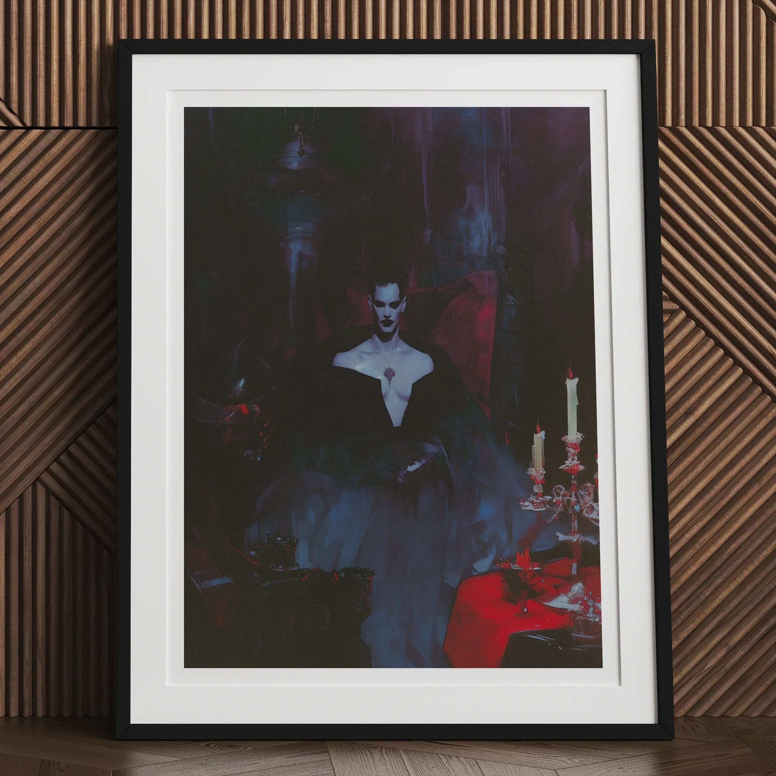 Orpheus - Gay Vampire Art Print, Framed Photograph Ghostly Figure Dark Clothing Table Candles