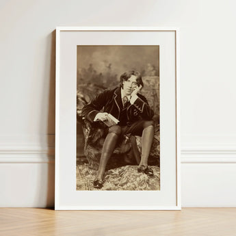 Oscar Wilde - Napoleon Sarony Art Print / Canvas Sepia-toned Framed Portrait Man Formal Attire Seated Book Oscar Wilde, Napoleon Sarony,