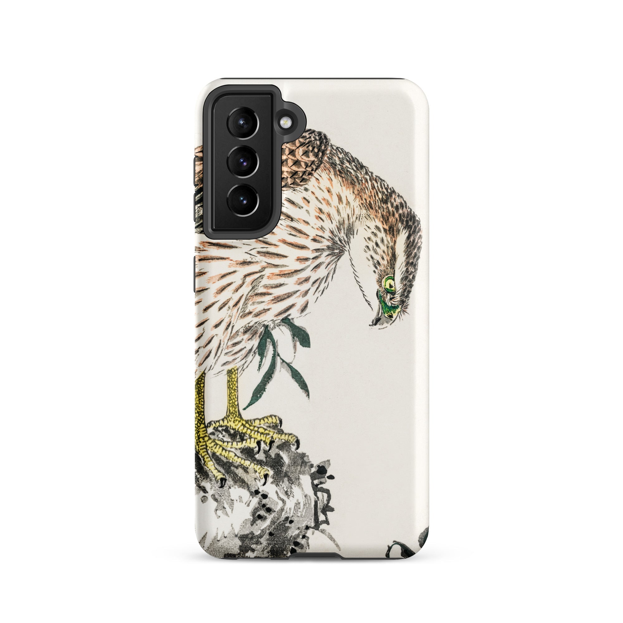 Osprey Numata Kashu Meiji Bird Samsung Case, Galaxy S21 / Matte, White Smartphone Case Detailed Illustration Hawk Perched Rock