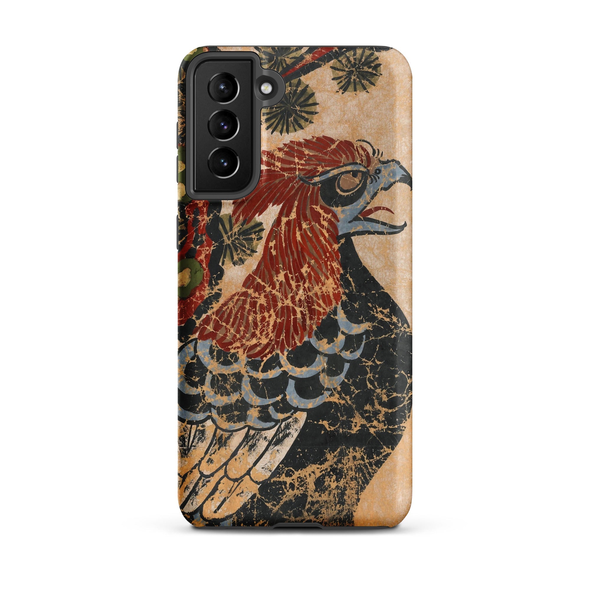 Otsu e of Eagle Edo Art Samsung Case, Galaxy S21 Plus / Matte, Smartphone Case Distressed Ancient Style Illustration Bird Prey Red