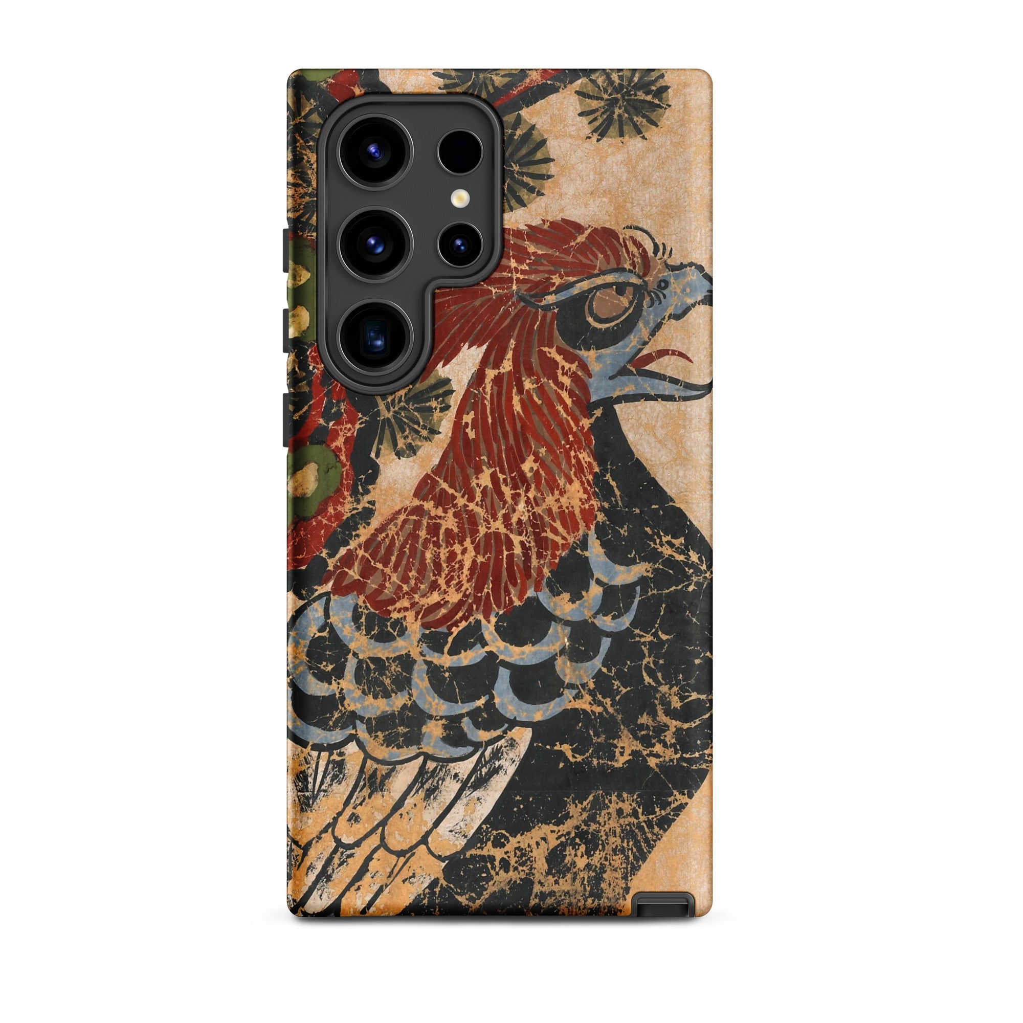 Otsu e of Eagle Edo Art Samsung Case, Galaxy S24 Ultra / Matte, Smartphone Case Vintage Style Illustration Bird Red Head Black