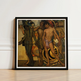 Black-framed Art Print Vibrant Stylized Painting Figures Traditional Ancient Gods, Saturnino Herrán Pressed, Picture’s Lower Two-thirds,