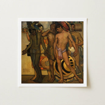 Framed Reproduction Classical Painting Nude Partially Clothed Indigenous Ancient Gods, Saturnino Herrán Pressed, Picture’s Lower