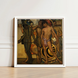 White-framed Art Print Painted Scene Figures Earthy Tones Ancient Gods, Saturnino Herrán Pressed, Picture’s Lower Two-thirds, Ceremonial