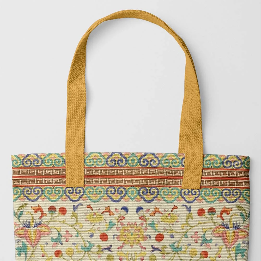 Over the Rainbow - Owen Jones Chinoiserie Shopping Tote Yellow Handles Bags