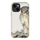 Owl and Fir Tree - Numata Kashu Kachō-e Iphone Case, 14 Plus / Matte, Phone Case Artistic Illustration Owl