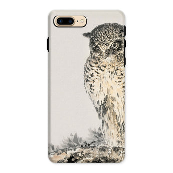 Owl and Fir Tree - Numata Kashu Kachō-e Iphone Case, 8 Plus / Matte, Phone Case Artistic Illustration Owl Intense Eyes
