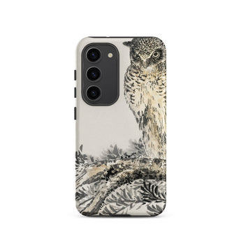 Owl and Fir Tree - Numata Kashu Kachō-e Phone Case Samsung Galaxy S23 / Matte Sleek Phone Case Detailed Black-and-white Illustration Owl