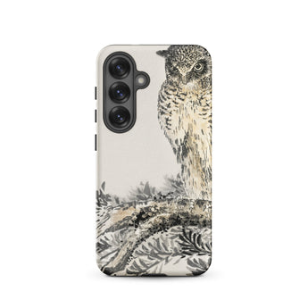 Owl and Fir Tree - Numata Kashu Kachō-e Phone Case Samsung Galaxy S25 / Matte Sleek Off-white Phone Case Detailed Black-and-cream Ink-style